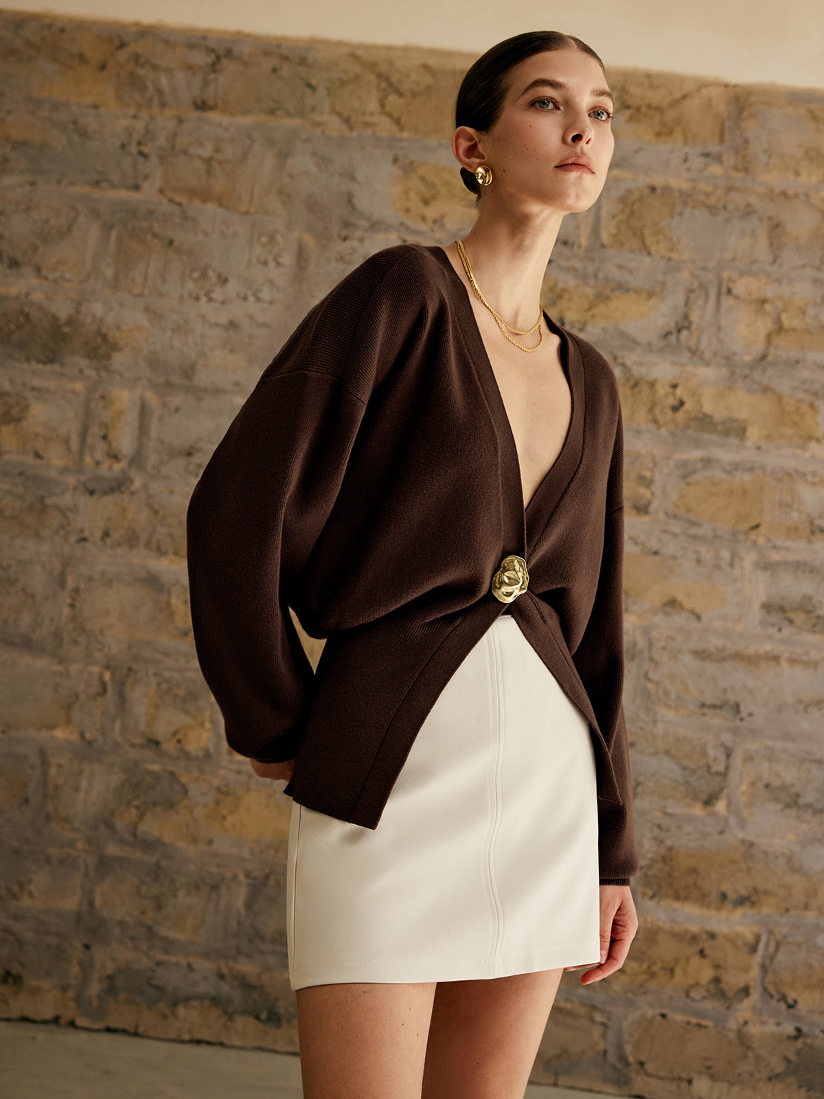 Women's Button Front Cardigan with Medium Stretch Knit for Work