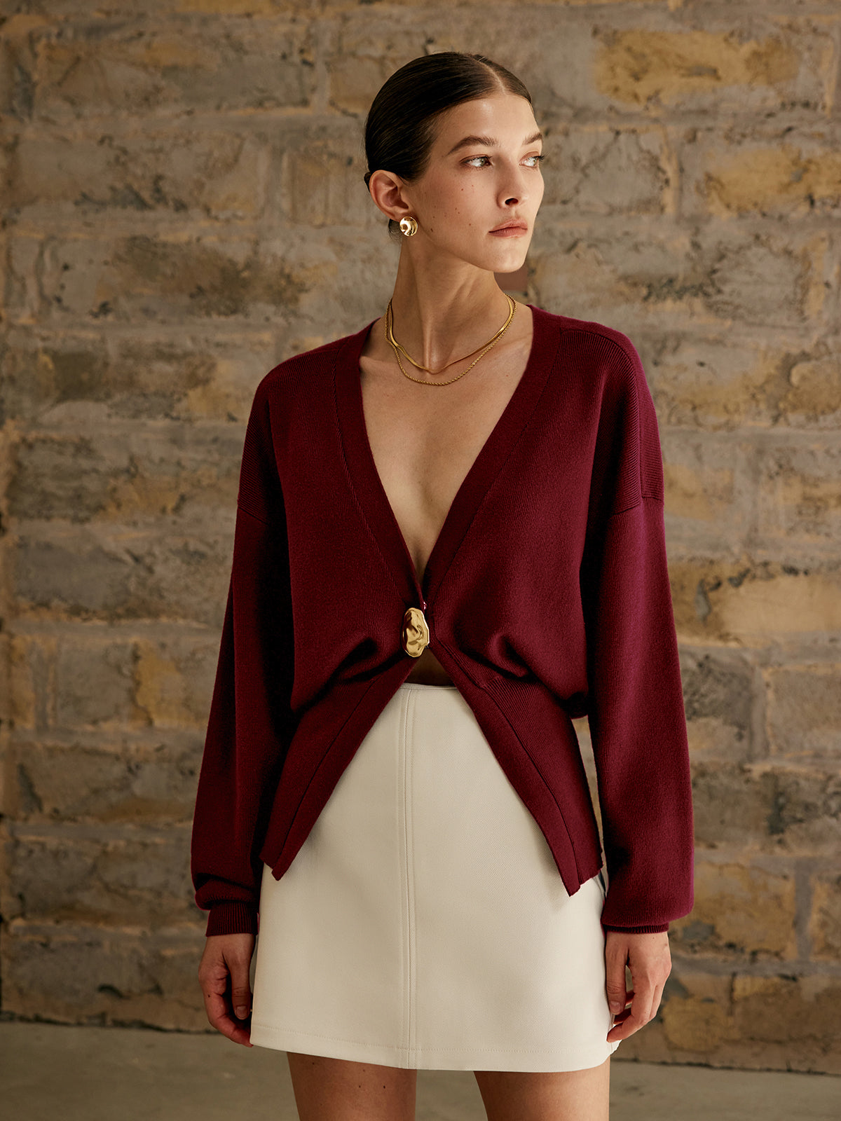 Women's Button Front Cardigan with Medium Stretch Knit for Work
