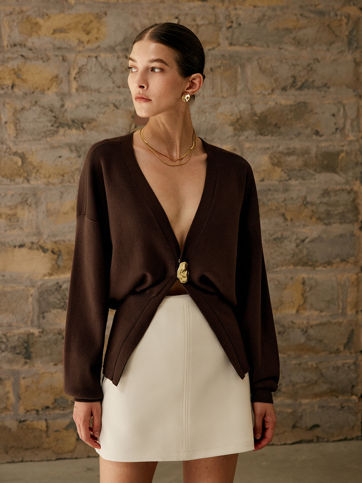 Women's Button Front Cardigan with Medium Stretch Knit for Work