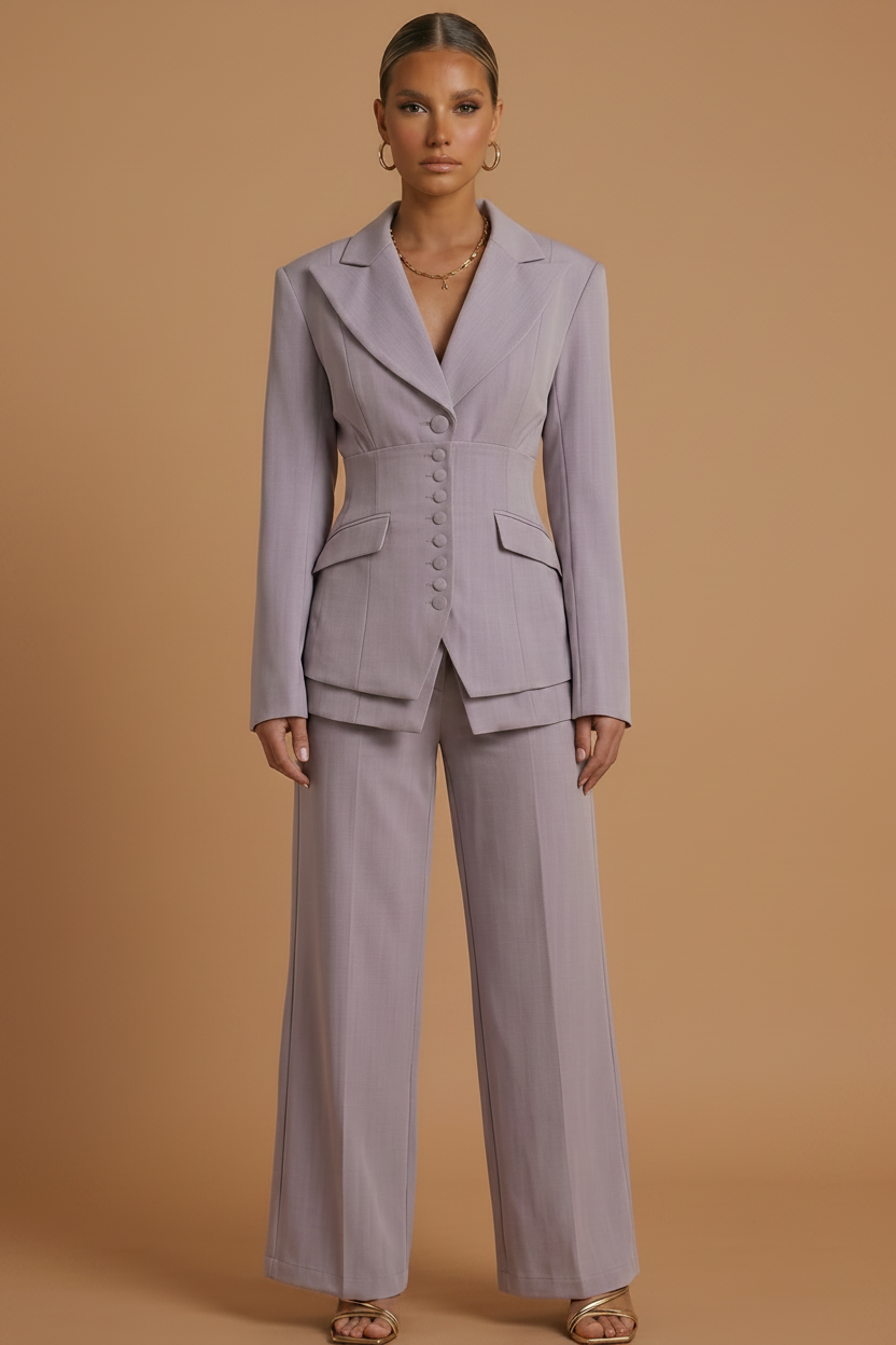 Women's Two-Piece Suit Peaked Lapel Wide Leg