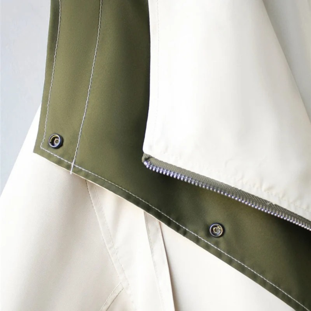 Women's Oversize Trench Coat with Water Resistant Fabric and Double Collar
