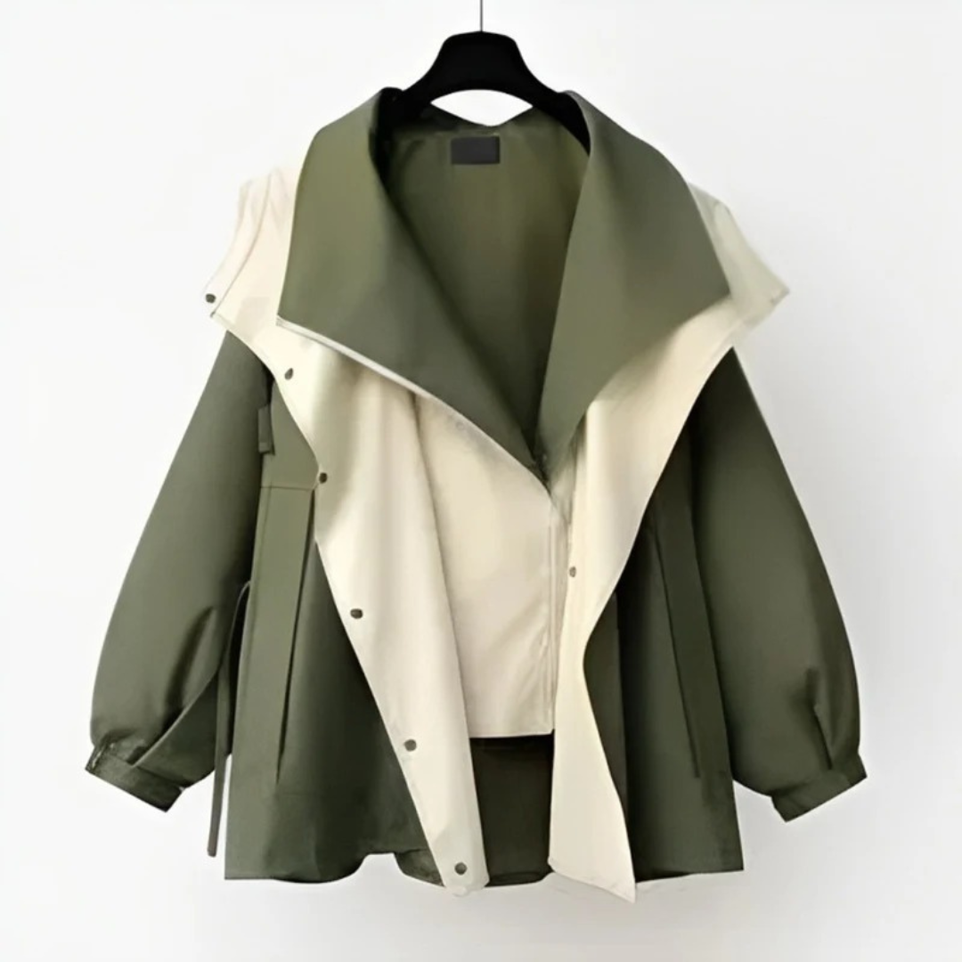 Women's Oversize Trench Coat with Water Resistant Fabric and Double Collar
