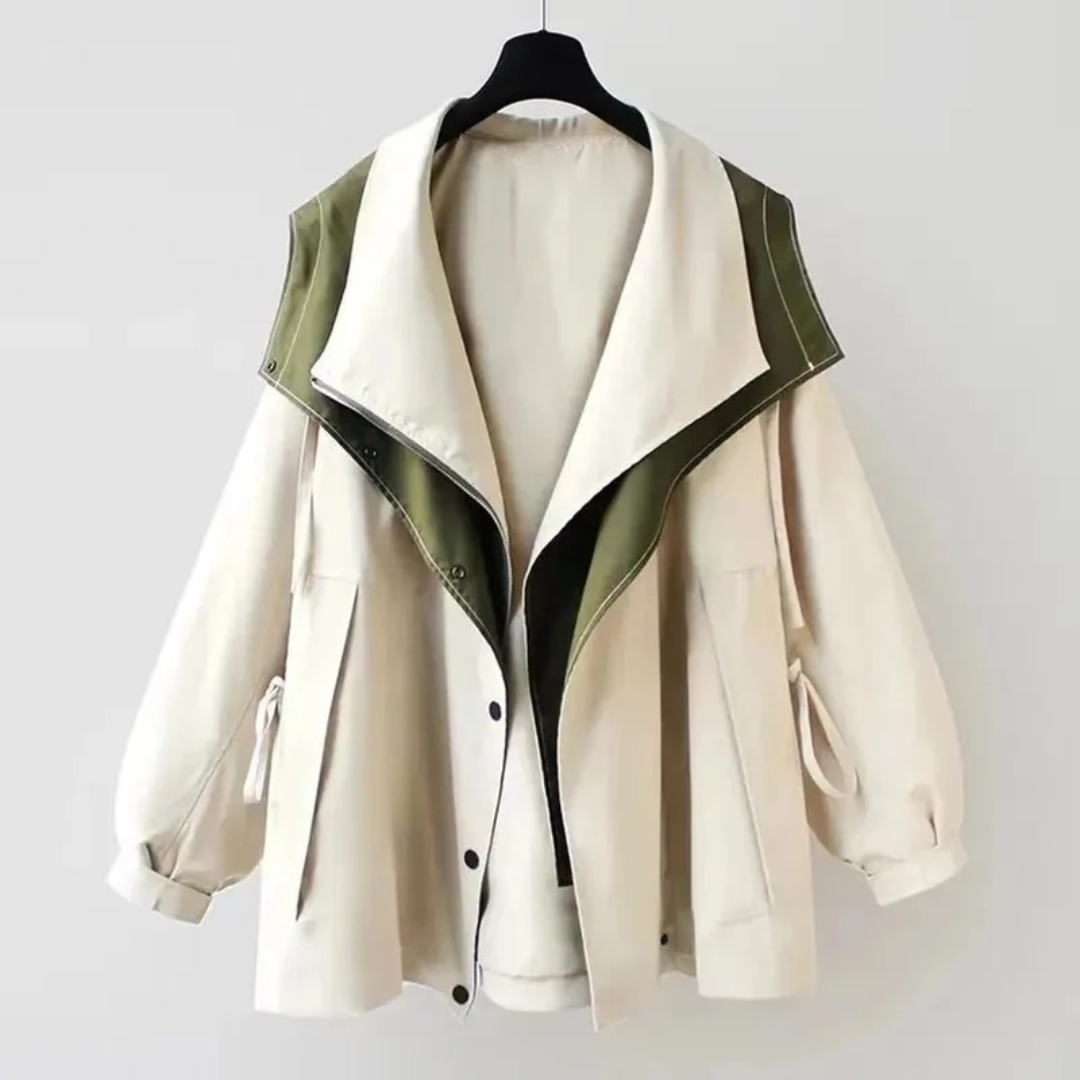 Women's Oversize Trench Coat with Water Resistant Fabric and Double Collar