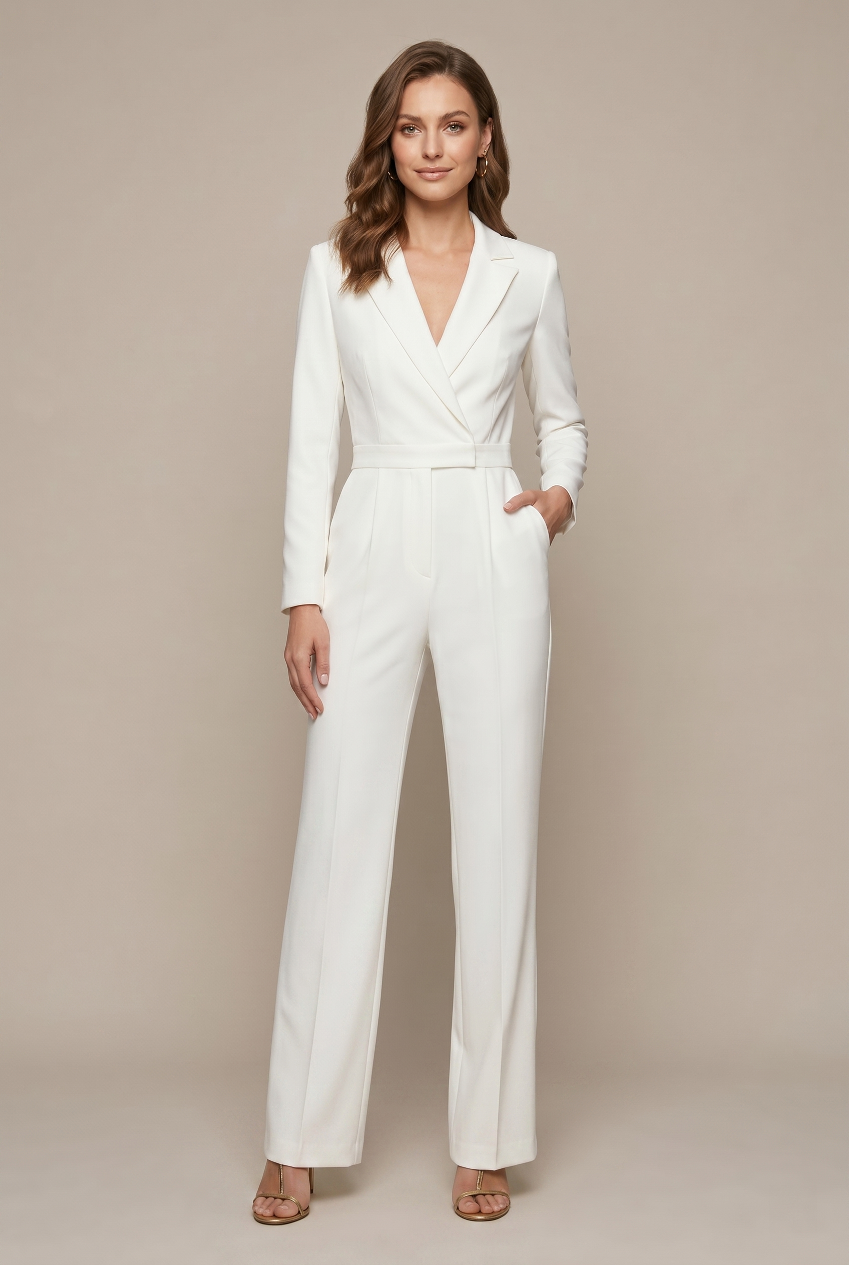 Women's Long Sleeve V-Neck Wide Leg Wrap Jumpsuit with Belt