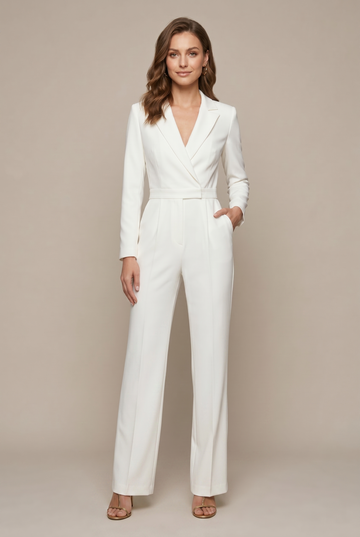 Women's Long Sleeve V-Neck Wide Leg Wrap Jumpsuit with Belt