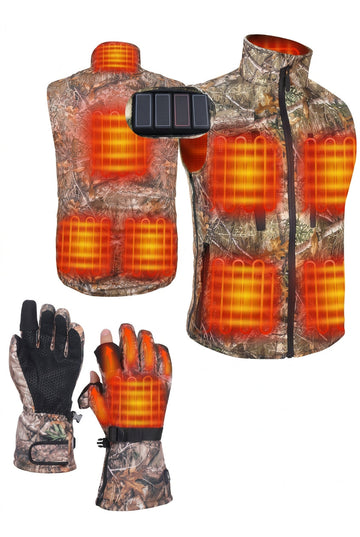 Rechargeable Heated Vest and Gloves with Eight Warming Zones and Flip Open Fingertips