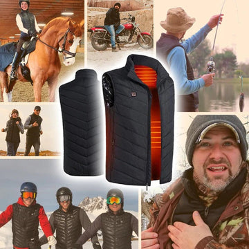 Carbon Fiber Heated Vest with 11 Zones and 12-Hour Battery, Windproof Polyester