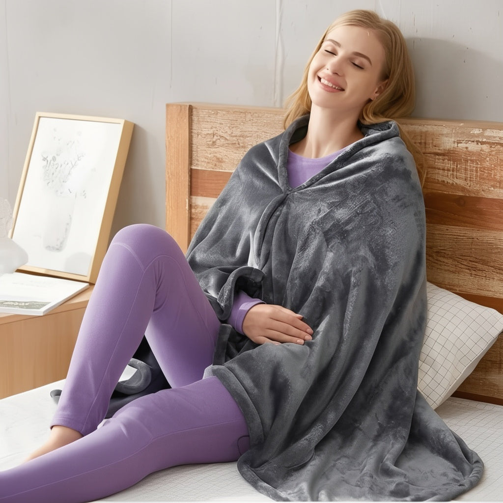Flannel Fleece Heated Shawl with Three Temperature Settings and Universal Power Cable