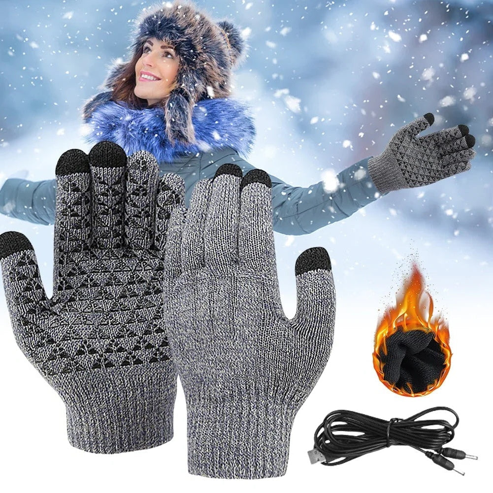 Touchscreen Gloves with USB Heating Elements and Silicone Palm Grip