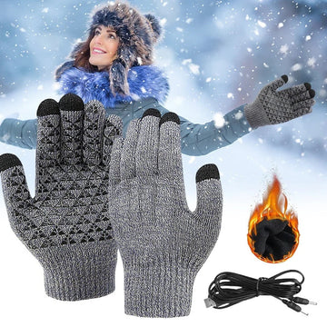 Touchscreen Gloves with USB Heating Elements and Silicone Palm Grip