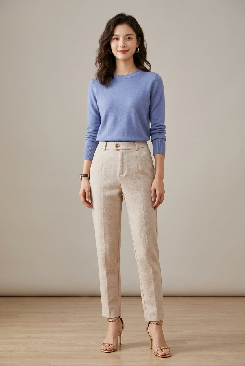 Women's High Waisted Herringbone Pleated Palazzo Pants