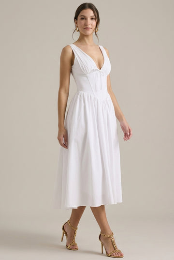 Women's Sleeveless V-Neck Floral Midi Dress with Tie Straps