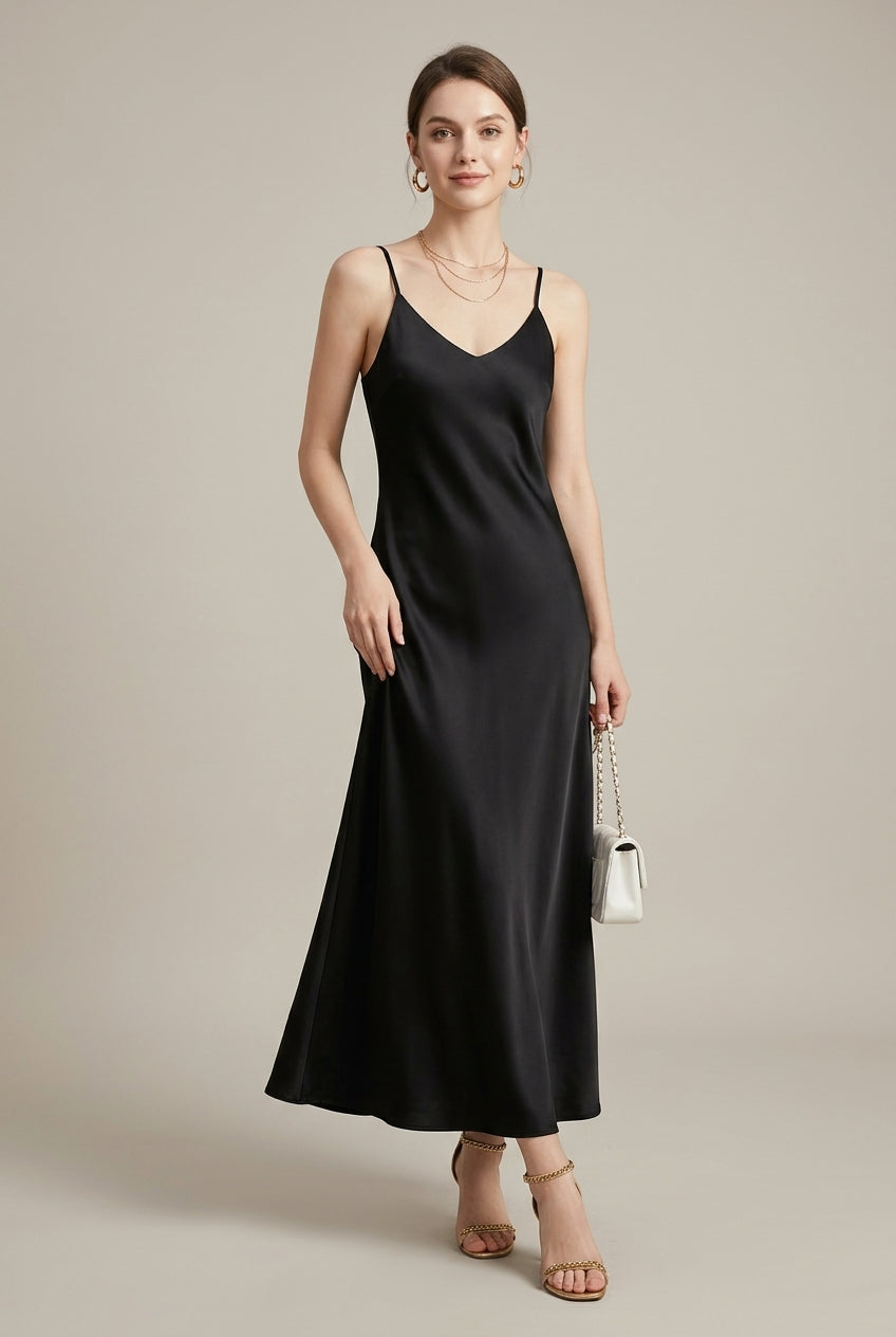 Women's Satin Maxi Dress Spaghetti Strap