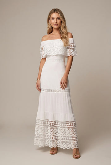Women's Off The Shoulder Wedding Lace Dress - Cutout Detail - Solid