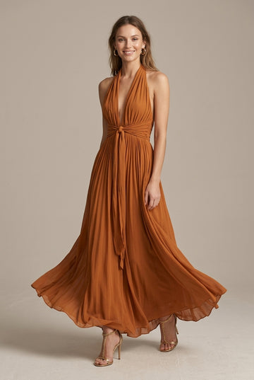 Women's Plunging V Neck Halter Maxi Dress Backless