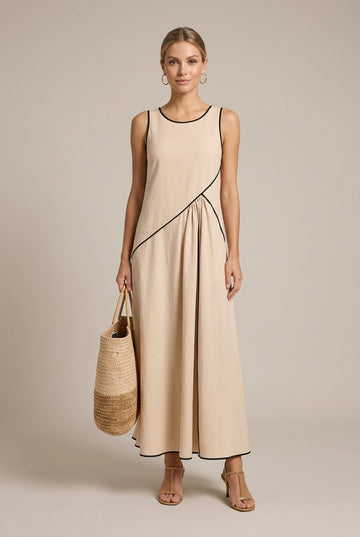 Women's Sleeveless Maxi Dress A-Line - Round Neck