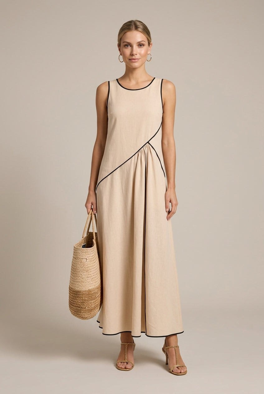 Women's Sleeveless Maxi Dress A-Line - Round Neck