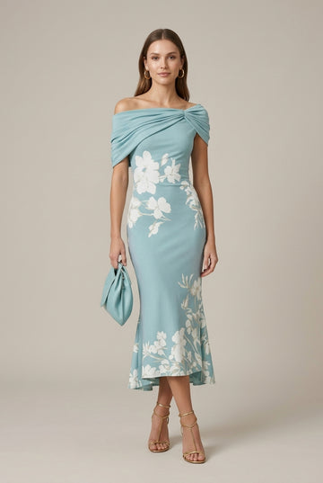 Women's Floral Midi Dress Off-Shoulder