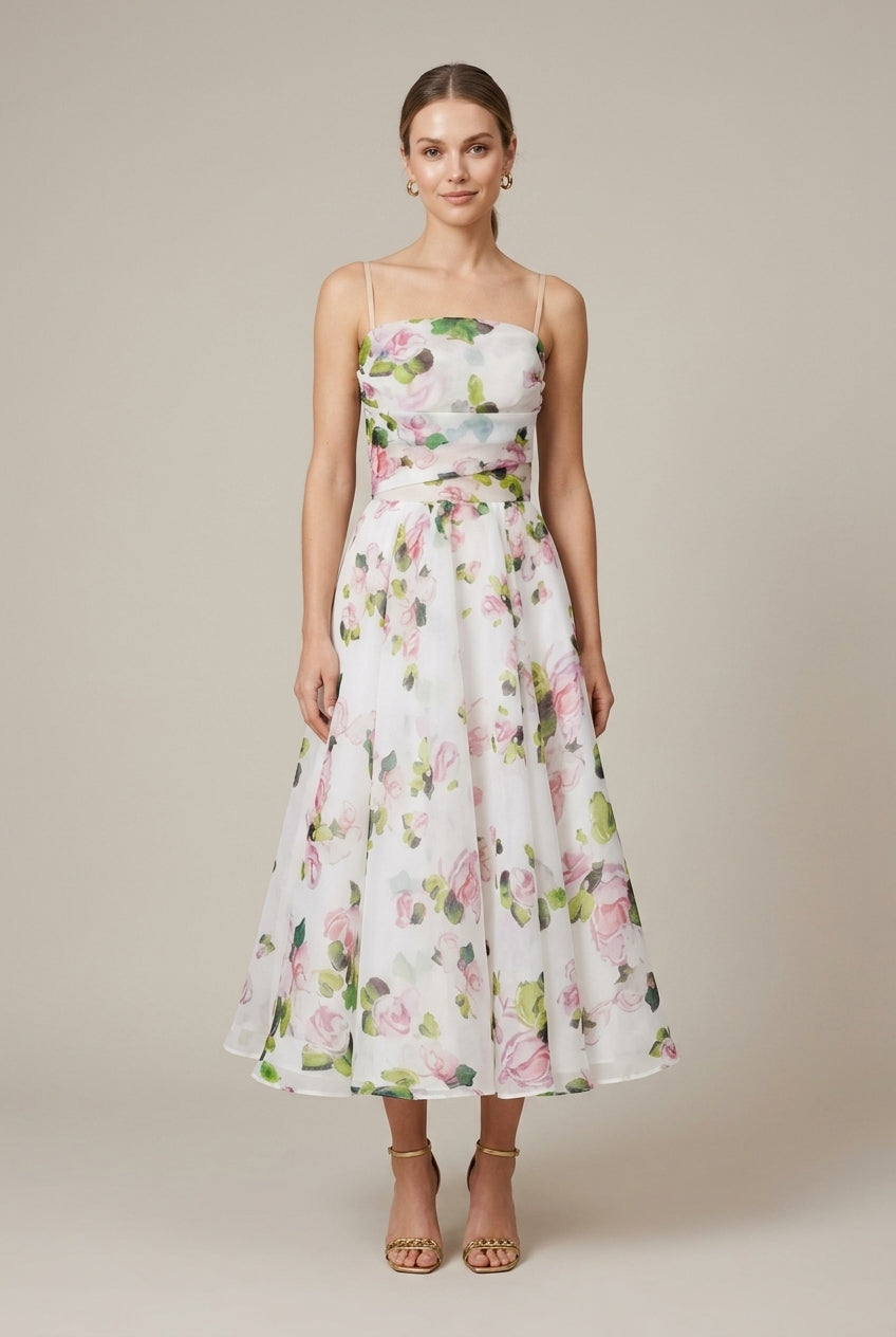 Women's Floral Spaghetti Strap Midi Dress