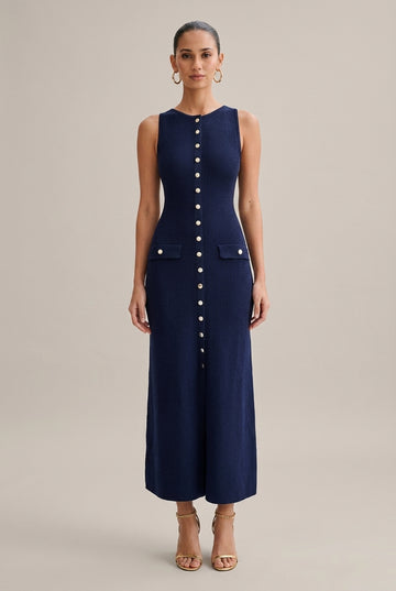 Women's Knit Maxi Dress Sleeveless Front Button Detail