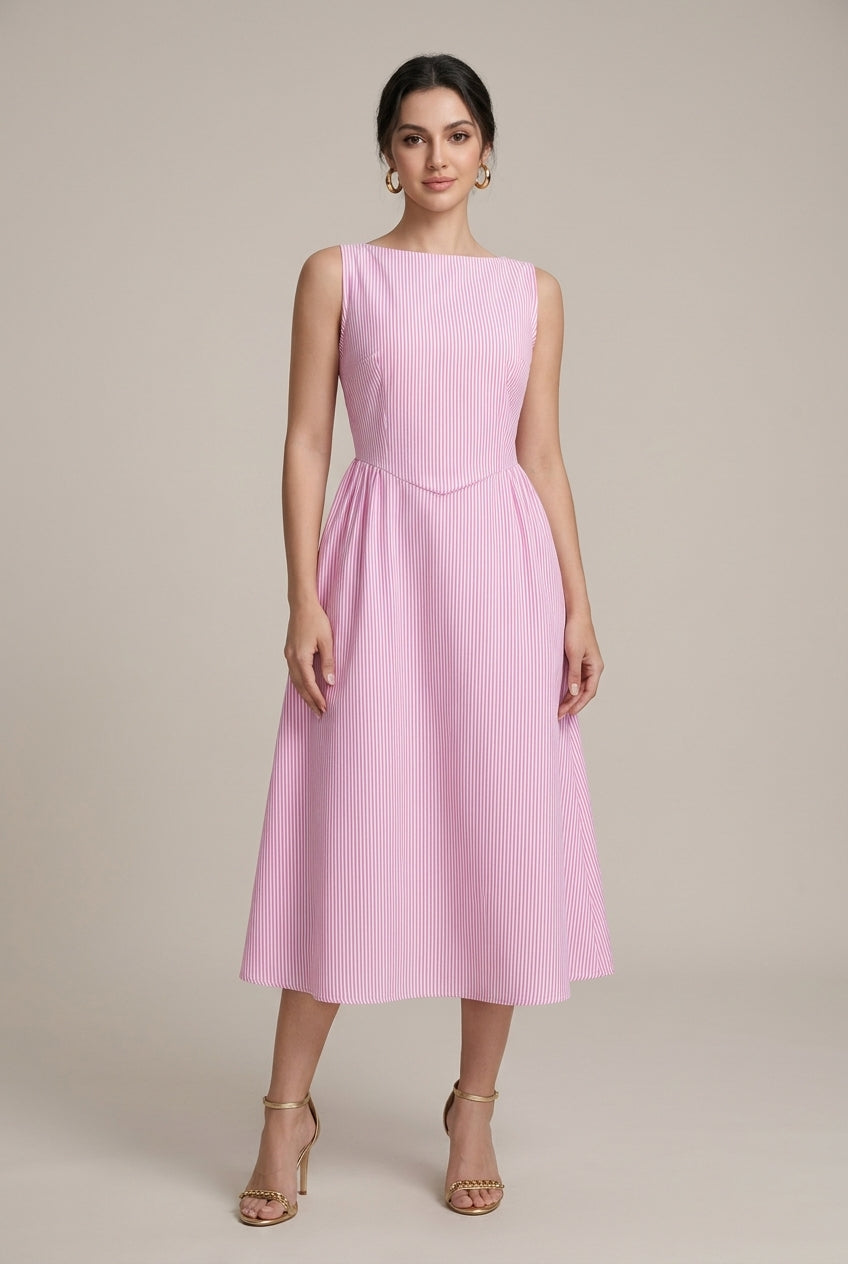 Women's Striped Midi Dress Sleeveless