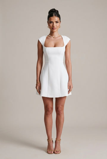Women's Square Neckline Cap Sleeve A-Line Mini Dress