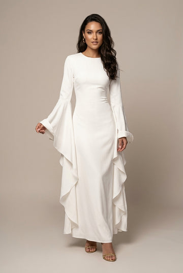 Damen-Maxikleid mit Rundhalsausschnitt und dramatisch ausgestellten Ärmeln