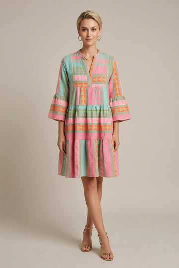Women's Geometric Print Midi Dress Tiered