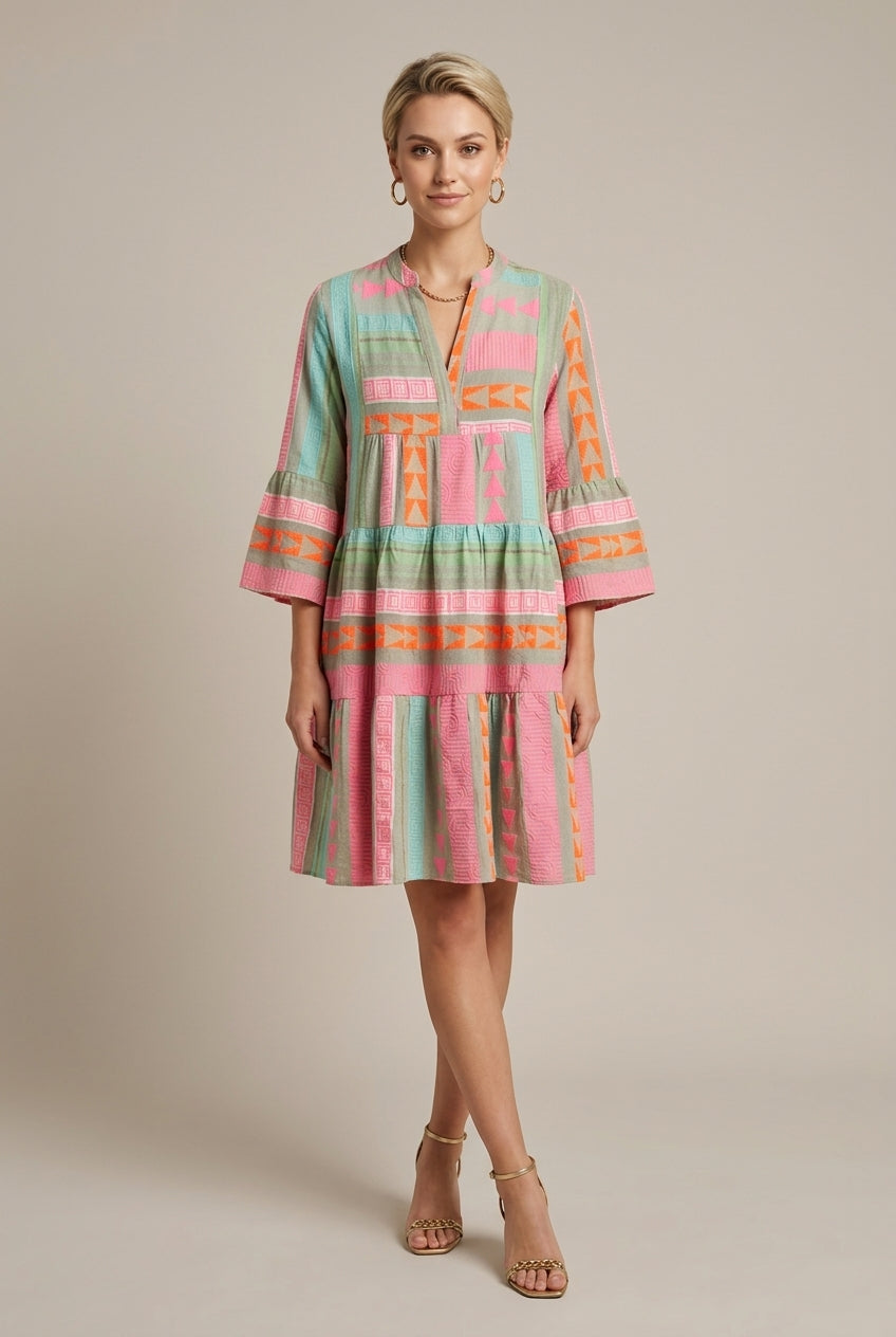 Women's Geometric Print Midi Dress Tiered