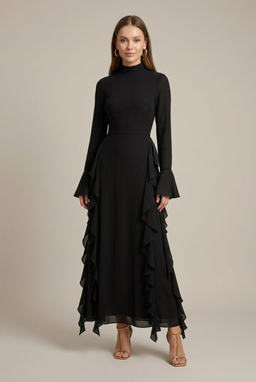 Women's High Neck Ruffle Sleeve Long Sleeve Bodycon Dress