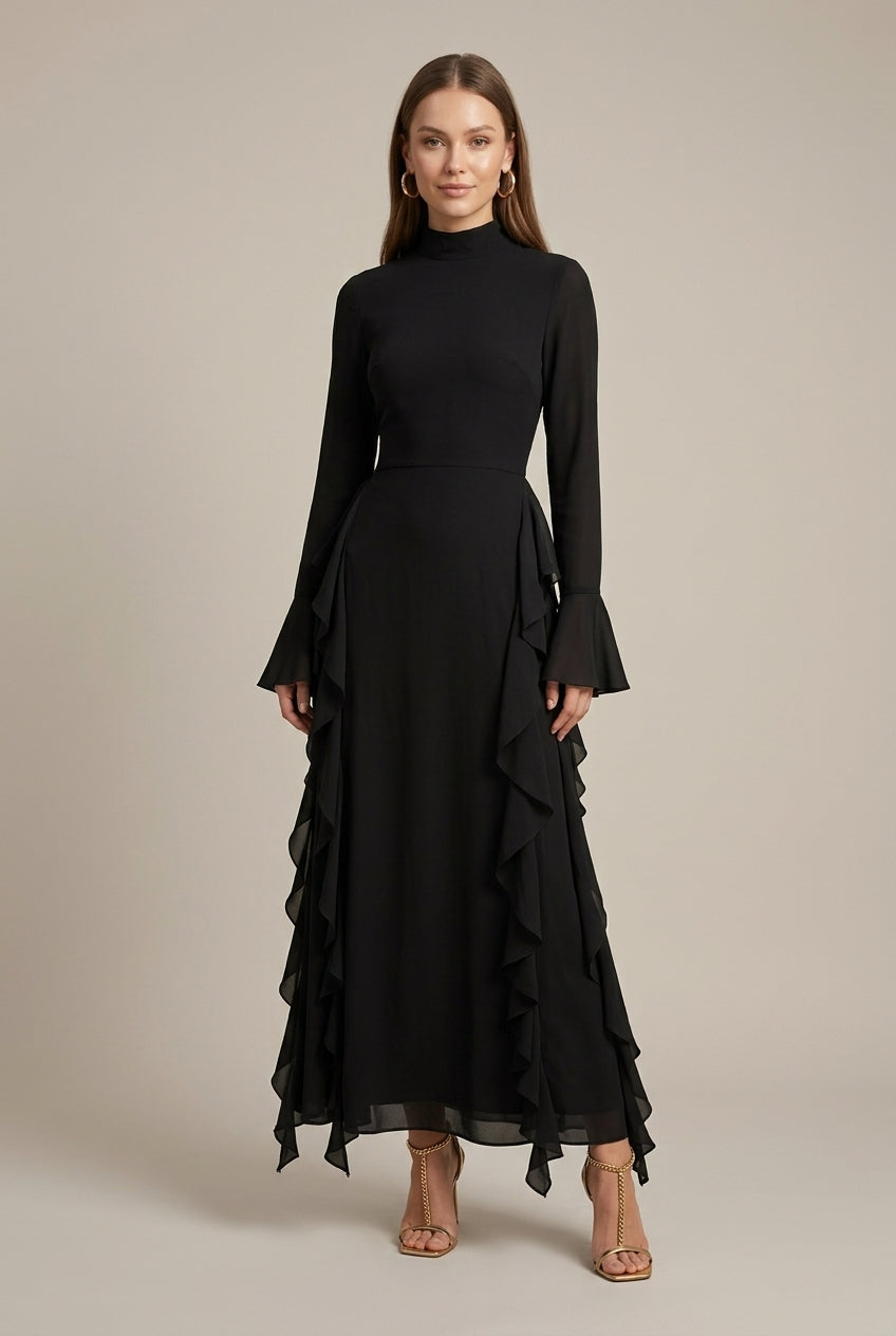 Women's High Neck Ruffle Sleeve Long Sleeve Bodycon Dress