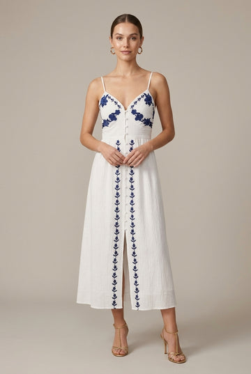 Women's Floral Midi Dress V-Neck Spaghetti Strap