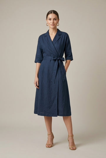 Women's Linen Midi Dress Relaxed Fit