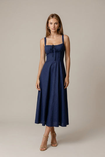 Women's Suspender Corset Midi Dress - Adjustable Straps - A-Line