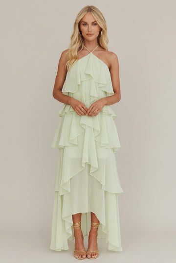 Women's Floral Halter Ruffled Tiered Maxi Dress