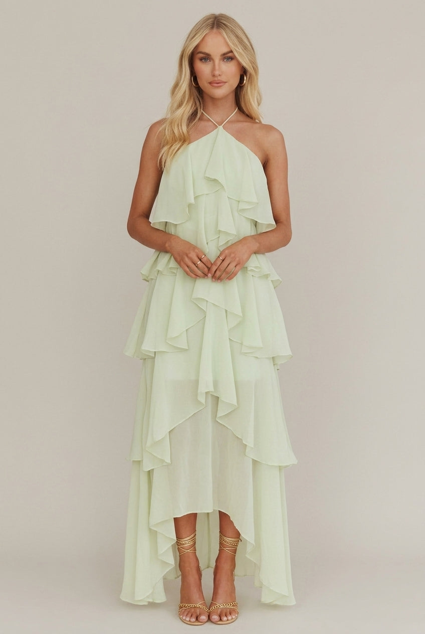 Women's Floral Halter Ruffled Tiered Maxi Dress