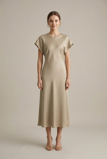 Women's Round Neck Satin Midi Dress