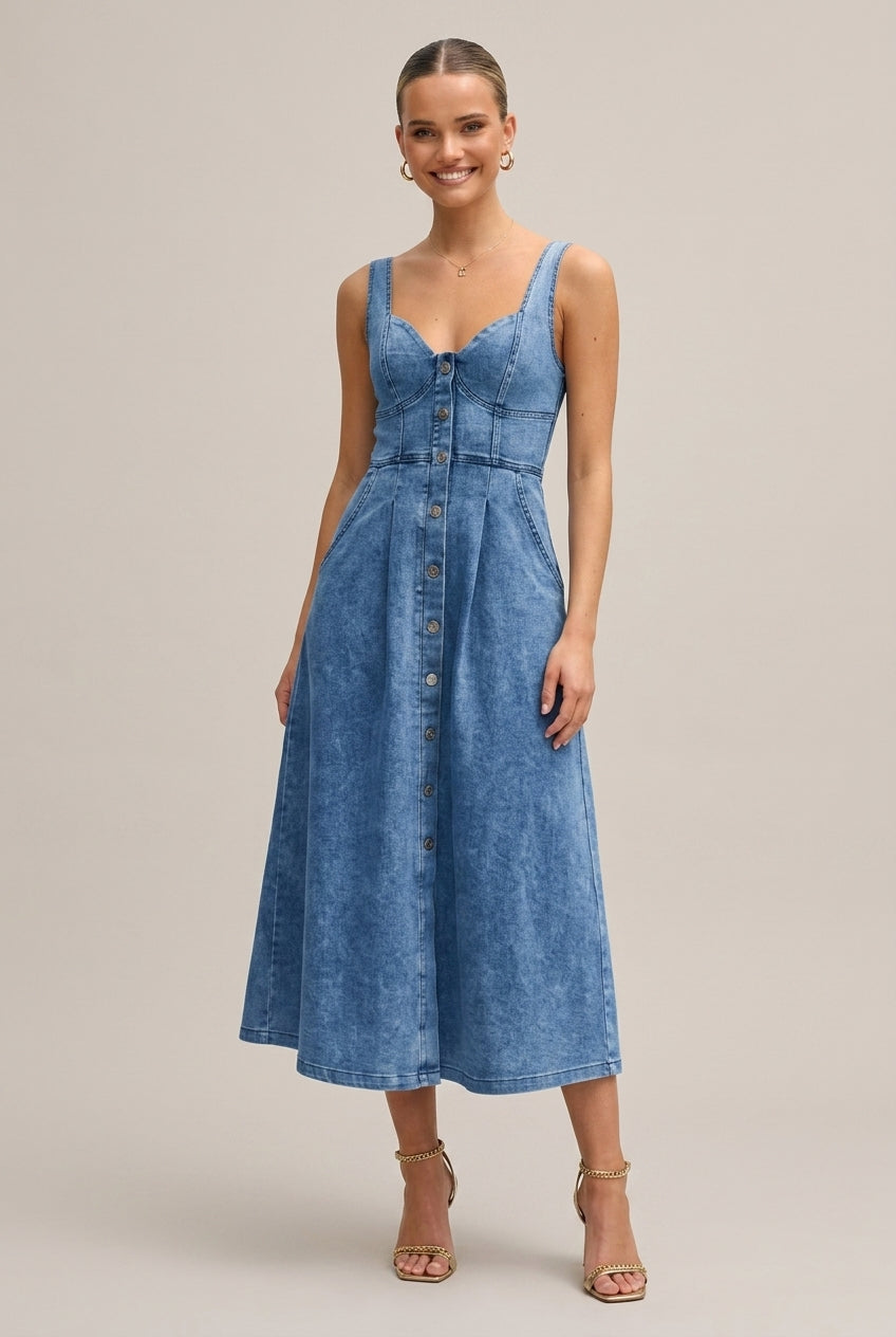 Women's Denim Midi Dress A-Line