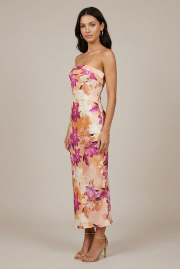 Women's Satin Strapless Maxi Dress Open Back