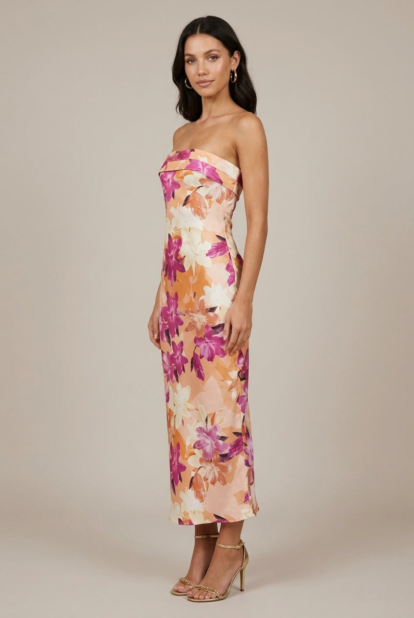 Women's Satin Strapless Maxi Dress Open Back
