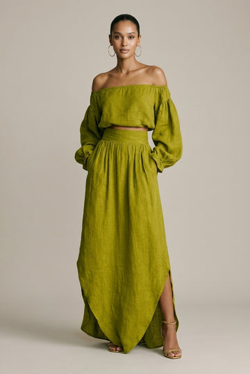 Women's Off Shoulder Top - Irregular Overskirt Two Piece Set