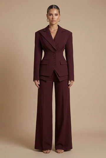 Women's Two-Piece Suit Peaked Lapel Wide Leg