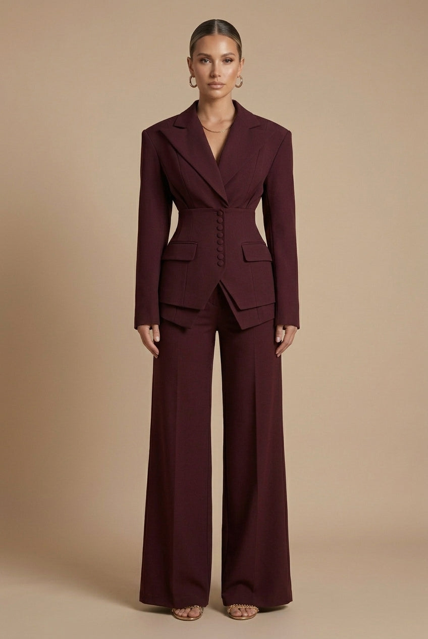 Women's Two-Piece Suit Peaked Lapel Wide Leg