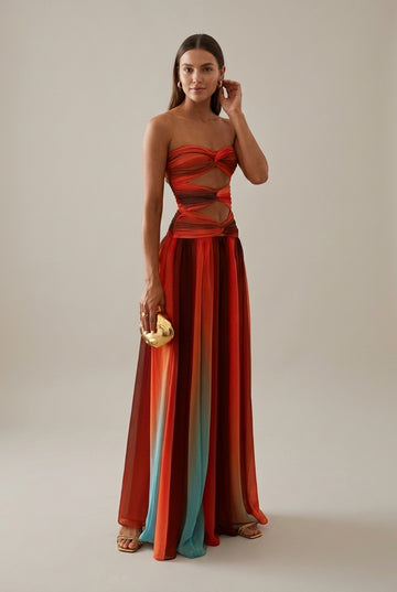 Women's Strapless Cutout Waist Maxi Dress - Bandeau Neckline