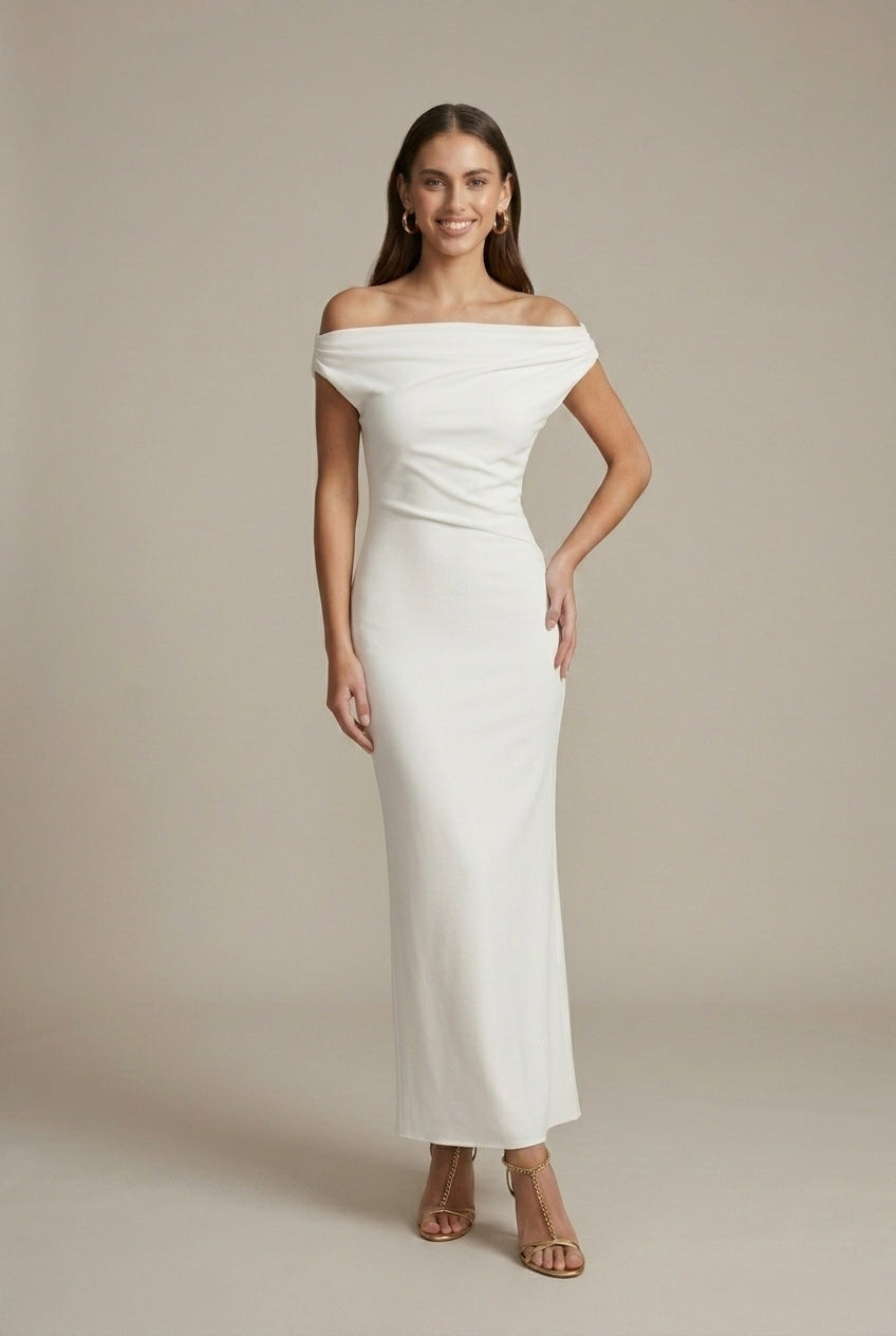 Women's Mesh Off-Shoulder Maxi Dress Ruched