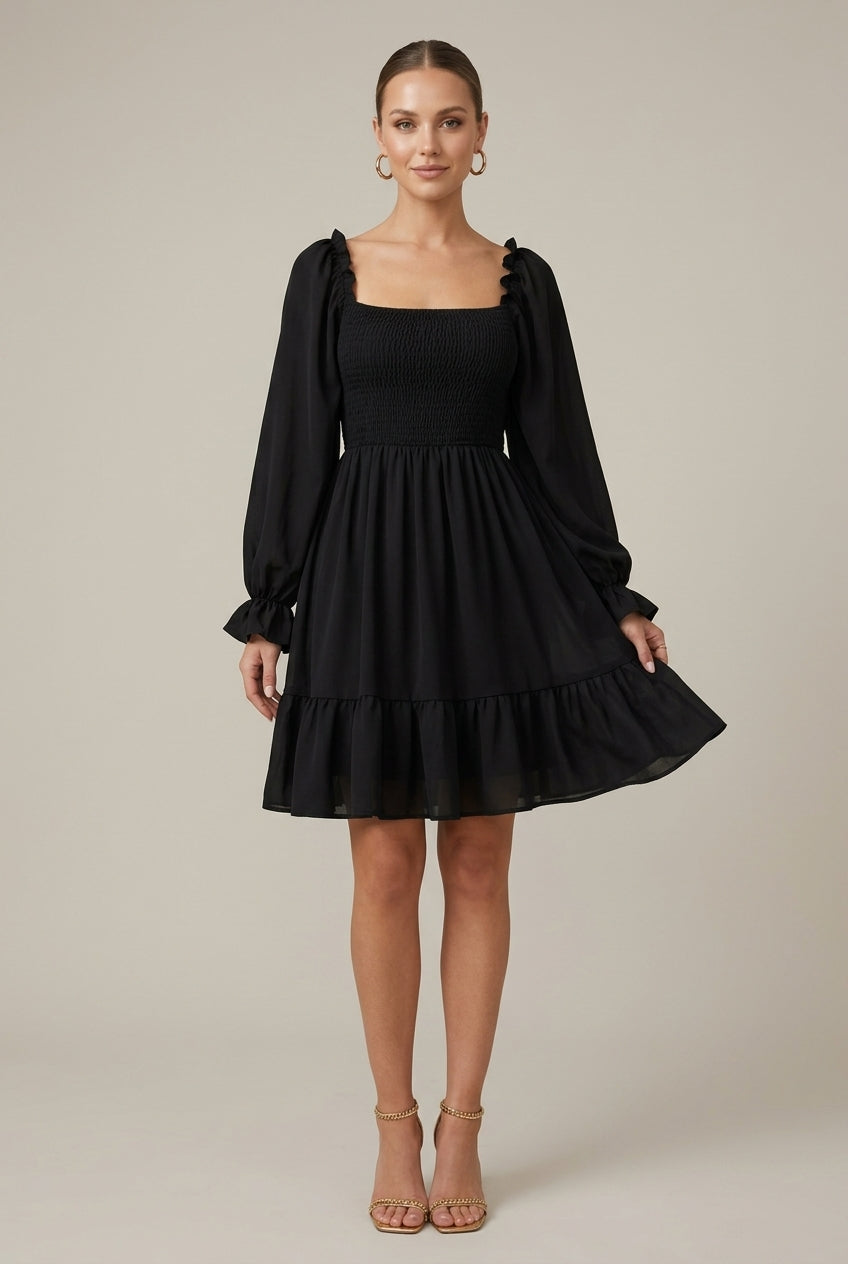 Women's Mini Dress Smocked Puff Sleeve