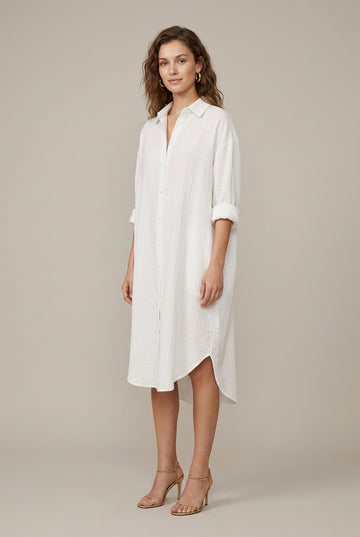 Women's Linen Shirt Oversized Midi Dress