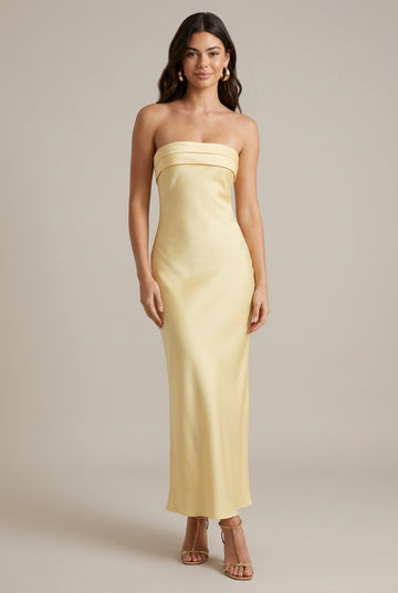 Women's Off Shoulder Satin Maxi Dress with Foldover Neckline
