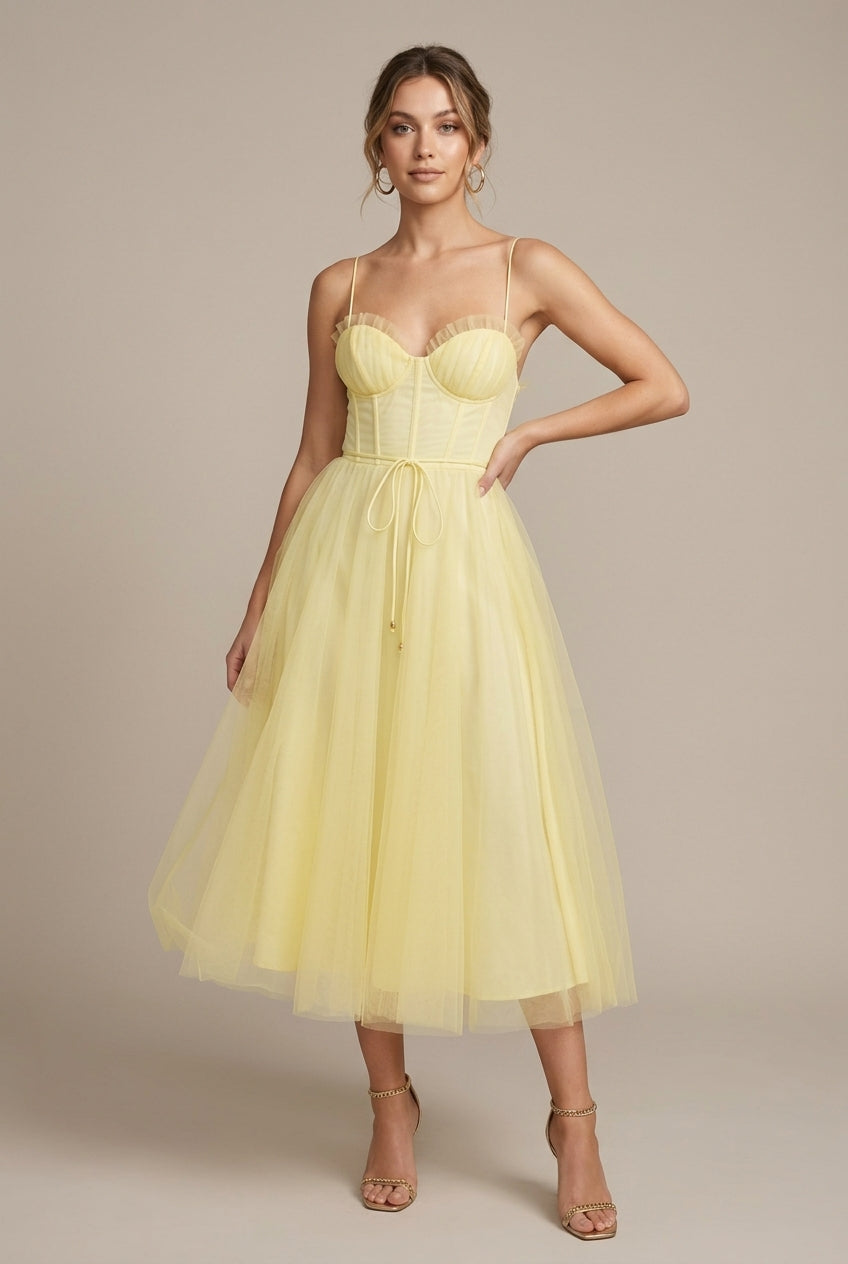 Women's Tulle Midi Dress Corset Bodice Sweetheart Neck – Rolenna
