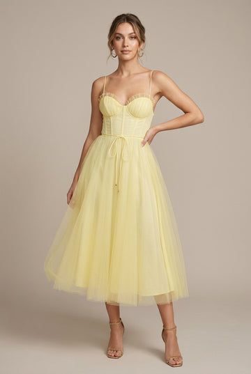 Women's Tulle Midi Dress Corset Bodice Sweetheart Neck – Rolenna